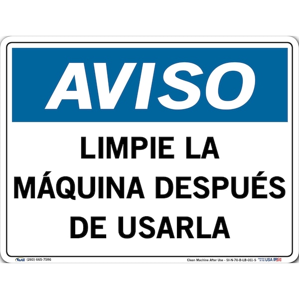 Vinyl Label Sign, 9-1/2" Height, 12-1/2" Width, Vinyl Label, Rectangle, Spanish
